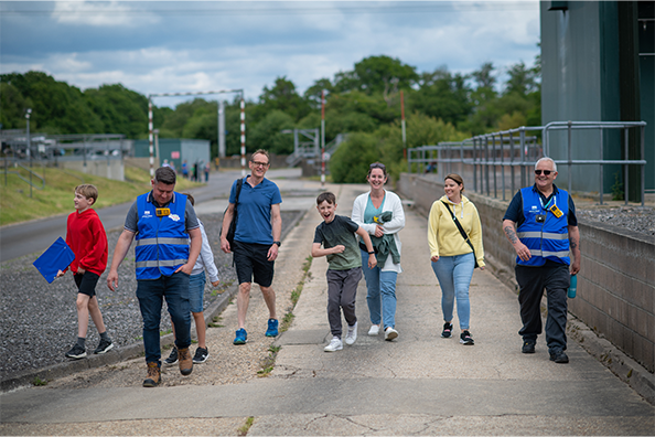 Family going on a tour of our water recycling centre with wessex water employees