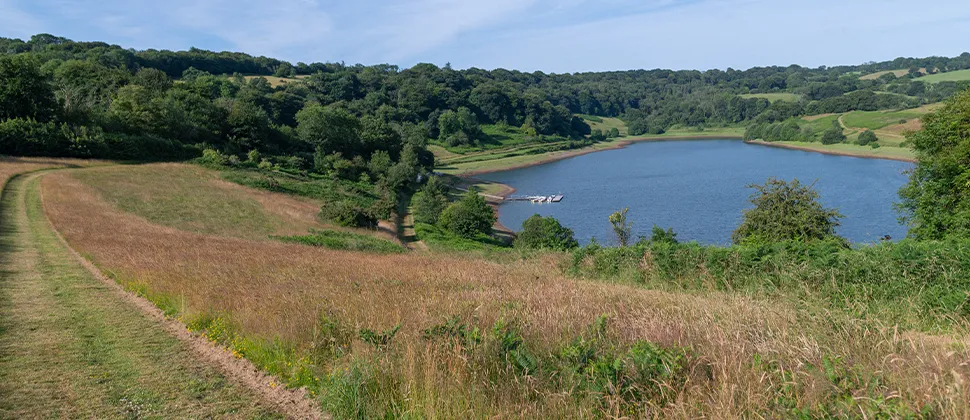 View of Clatworthy Reservoir with a footpath along side