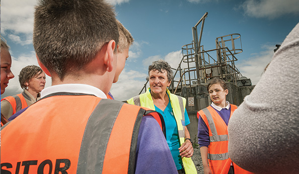 Education Adviser Sue with school children on site