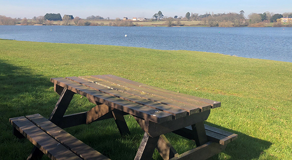 Picnic bench overlooking Durleigh Reservoir