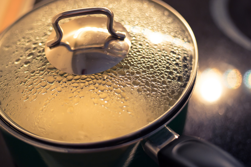 Cooking pot with steam on lid