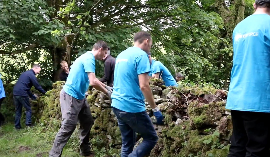 Water Force volunteers reconstructing a stone wall at Chancellor’s Farm